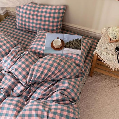 mixinni Plaid Comforter Set Full - 3 Piece Soft Geometric Checkered Comforter with 2 Pillow Shams, Modern Gingham Pattern Bedding Set for All Season, Breathable & Soft Cozy (Pink, Purple, Blue)