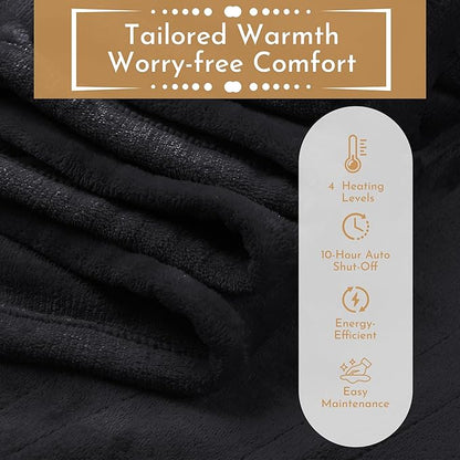 Electric Heated Blanket 72"x84" Full Size Flannel Heated Blanket, Cozy & Warm for All Night, 5 Heat Settings & 10 Hours Auto Off, Machine Washable, Black