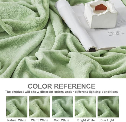 Hansleep Fleece Sage Green Queen Blanket, Super Soft Flannel Fuzzy Plush Cozy Blanket for All Seasons, Sage Green, Queen 90x90 Inches