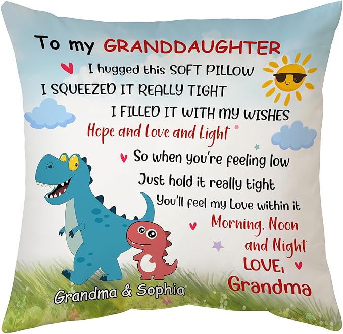 Hyturtle Personalized Granddaughter Throw Pillow (Insert Included) Gifts from Grandma - Birthday Graduation Gifts for Granddaughter - Dinosaur Custom Name Sofa Couch Home Decor Pillow