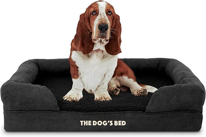 The Dog’s Bed Orthopedic Memory Foam Dog Bed with Bolsters, Plush Fabric, Black Plush, L