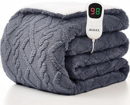 Heated Electric Blanket Twin Size-62"x84" Heating Blanket with 10 Heating Levels & 5 Time Settings Over-Heat Protection，Winter Warmer for Adults with ETL Certification（Grey）