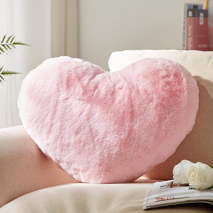 YRXRUS Heart Pillow, Pink Heart Pillows for Valentine's Day, Love Pillow Gifts, 14X17 Inch Large Heart Shaped Pillows, Faux Rabbit Fur Coquette Room Decor Throw Pillows, Living, Bedroom