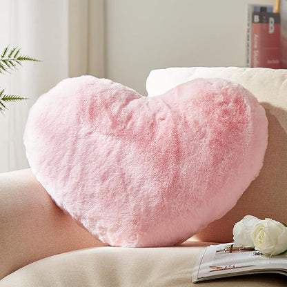 YRXRUS Heart Pillow, Pink Heart Pillows for Valentine's Day, Love Pillow Gifts, 14X17 Inch Large Heart Shaped Pillows, Faux Rabbit Fur Coquette Room Decor Throw Pillows, Living, Bedroom