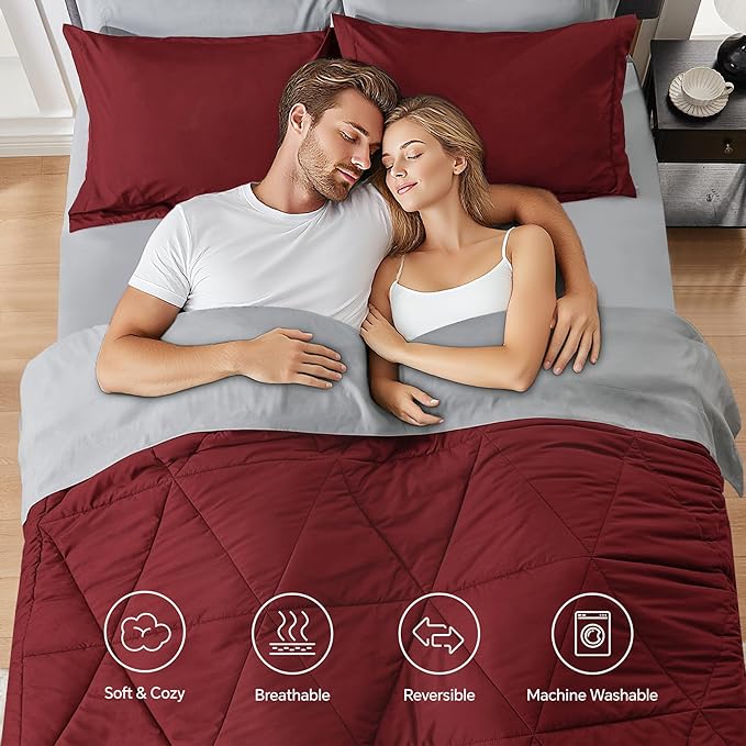 BEDELITE Twin XL Comforter Set 5 Pieces Bed in A Bag - Soft Microfiber Reversible Twin Extra Long Burgundy Bed Set with Comforters, Sheets, Pillowcase & Sham, Cozy Bedding Sets for College Dorm Room
