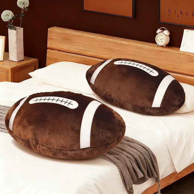 Football Pillow, 2 Pcs Soft Football Plush Throw Pillows, Cute Football Party Decorations Fluffy Sports Pillows for Bedroom Decor Valentines Day Gifts (20In)