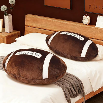 Football Pillow, 2 Pcs Soft Football Plush Throw Pillows, Cute Football Party Decorations Fluffy Sports Pillows for Bedroom Decor Valentines Day Gifts (20In)