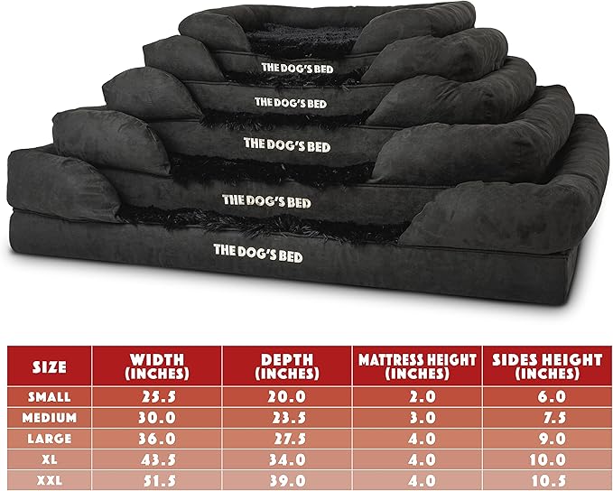 The Dog’s Bed Orthopedic Memory Foam Dog Bed with Bolsters, Fur Fabric, Black Fur, M