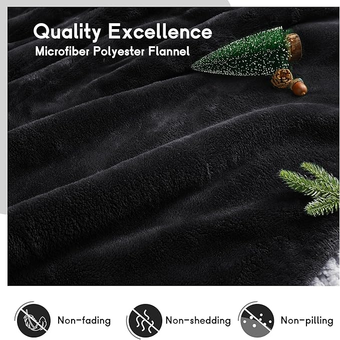 Heated Blanket Electric Throw Size 50''x60'' with 5 Heating Levels, 3 Hour Auto Shut Off, Machine Washable, Flannel & Sherpa Double-Sided Soft Warming Blanket for Couch, Bed, Office - Black