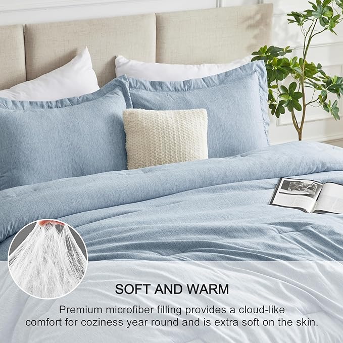 CozyLux King Size Comforter Set - 3 Pieces Blue Soft Luxury Cationic Dyeing Bedding Comforter for All Season, Breathable Lightweight Fluffy Bed Set with 1 Comforter and 2 Pillow Shams