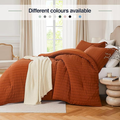 Terracotta California King Comforter Set - 3 Pieces Seersucker Lightweight Bedding Comforter Sets (1 Soft Fluffy Comforter & 2 Pillowcases) - All Seasons Cozy Modern Bed Sets for Women Men