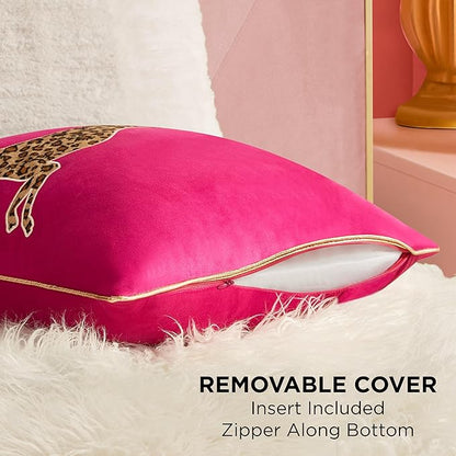 Juicy Couture Reversible Velvet Cheetah Pillow, 18" x 18" Decorative Pillow, Hot Pink