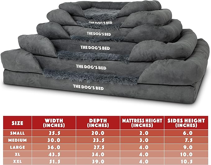The Dog’s Bed Orthopedic Memory Foam Dog Bed with Bolsters, Fur Fabric, Grey Fur, XXL