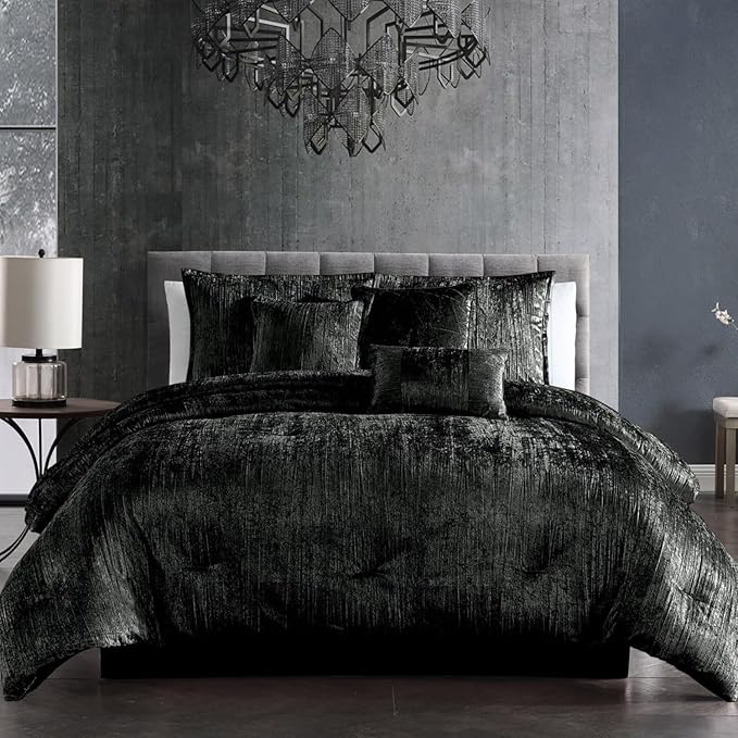 Riverbrook Home Turin Comforter Set, Queen, Black, 7-Piece Set