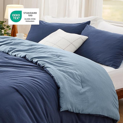 Bedsure California King Comforter Set, Navy Blue Soft Prewashed Bedding for All Seasons, 3 Pieces GentleSoft™ Bed Set, 1 Lightweight Comforter (104"x96") and 2 Pillowcases (20"x36")