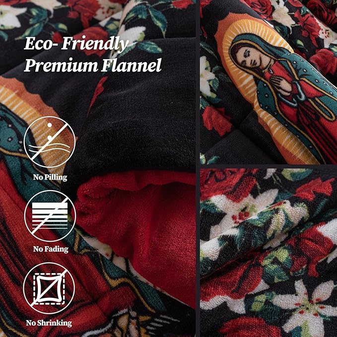 Petrichor Virgin Mary Guadalupe Velvet Flannel King Comforter Set-Luxury Fuzzy Heavy Bedding Set, 3 Pieces Plush Winter Bed Set with Comforter (90"x104") & 2 Pillow Shams(20"x36")