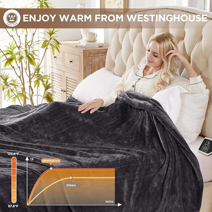 Westinghouse King Size Electric Heating Blanket, 10 Levels, Auto Shut Off, Fast Heating, Machine Washable (King, 100x90 Inches, Charcoal)
