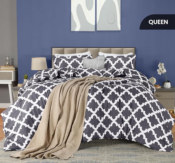 Queen Comforter Set 3 Piece Grey by Utopia Bedding, Printed Comforters Queen Size, Bedding Comforters Sets, Down Alternative Soft Bed Set, 1 Comforter (88 x 88 inches) 2 Pillow Shams (20 x 26 inches)