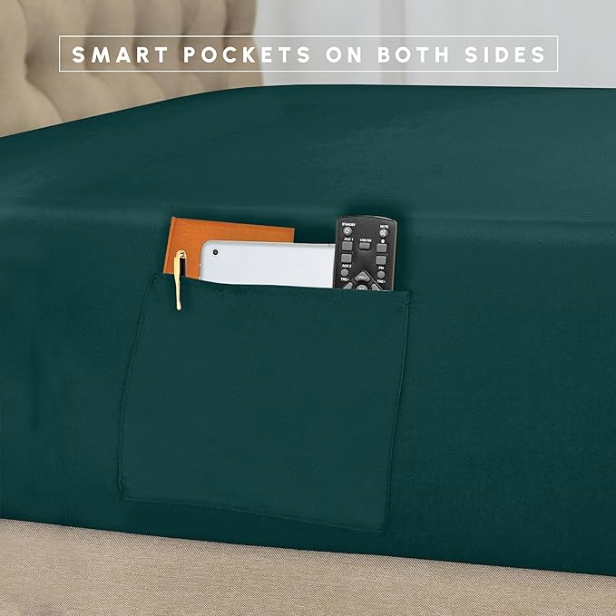 Elegant Comfort 8-Piece Pinch Pleated Comforter Set - All Season Complete Bed in a Bag, Includes 4pc Smart Sheet Set, Bed Skirt, Comforter, Matching Pillowcases and Shams, King/Cal King, Ocean Teal
