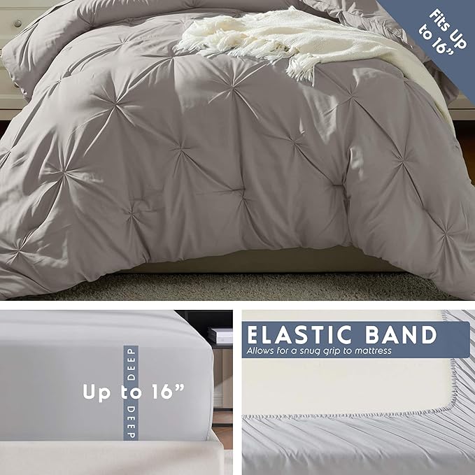 Nestl Twin XL Comforter Set 5 Piece - Pintuck Twin XL Bedding Set Linen, College Dorm Room Essentials Bed in a Bag, Twin XL Comforter Set for College Girls and Boys with Sheets, Pillowcase and Sham