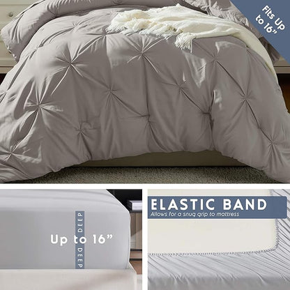Nestl Twin XL Comforter Set 5 Piece - Pintuck Twin XL Bedding Set Linen, College Dorm Room Essentials Bed in a Bag, Twin XL Comforter Set for College Girls and Boys with Sheets, Pillowcase and Sham