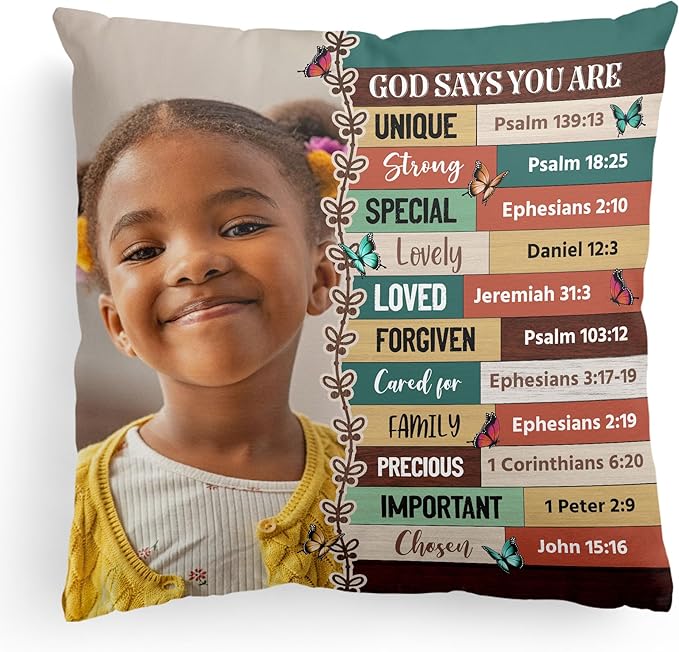Macorner Personalized Photo Pillow (Insert Included) - God Says You are - Birthday Gifts for Daughter, Son, Kids - Daughter Gifts - Gifts for Nieces, Nephews - Self Care Inspiration Gifts