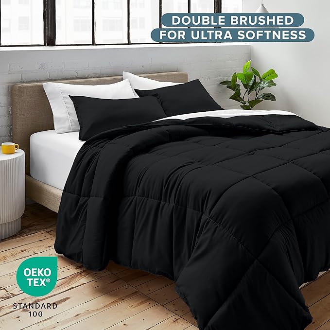 Bare Home Comforter Set - Queen Size - Ultra-Soft - Goose Down Alternative - Premium 1800 Series - All Season Warmth (Queen, Black)