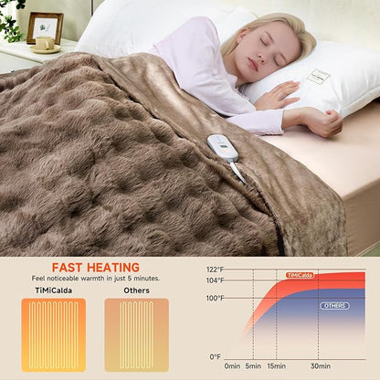 Heated Blanket Electric Throw- 50"x60" Soft Thick Bubble Electric Blanket for Sofa with 5 Heat Levels & 4 Hours Auto-Off Overheat Protection, Warm Cozy Gifts, Beige