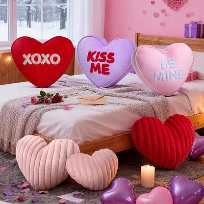 Lanpn Valentines Day Heart Pillows 2Pcs, Love Heart Shaped Pillow Soft Faux Fur Throw Pillow Plush Heart Decorative Cushion for Couch Bed Sofa Valentine Day Decor (Pink, 16.5x12in/14x10.5in)