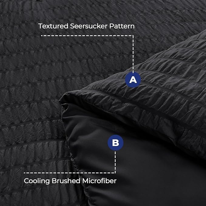 HYMOKEGE Black Twin XL Comforter Set Seersucker 5 Pieces, All Season Luxury Bed in a Bag for Bedroom, Bedding Set with Comforters, Sheets, Pillowcase & Sham