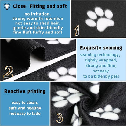 ZYFZCYBL Fleece Throw Blankets Lightweight Warm Soft Cozy Pet-Friendly Bulk Fleece Throw Blanket Solid for Home Bed, Sofa，Office,Gifts, Couch (Pack of 6-50 x 60 inch，Black White Paw Print)