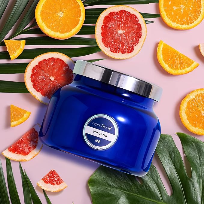 Capri Blue Volcano Scented Candles - Luxury Glass Jar Candles for Home Scented with Tropical Fruit & Sugared Citrus - Soy Wax Blend - Blue Color (19 oz)
