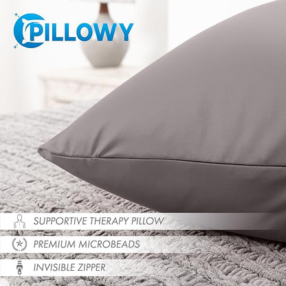 PILLOWY 26" x 26" Throw Pillow - Stone Grey: 1 PCS Luxurious Premium Microbead Pillow with 85/15 Nylon/Spandex Fabric. Forever Fluffy, Outstanding Beauty & Support. Silky, Soft & Beyond Comfortable