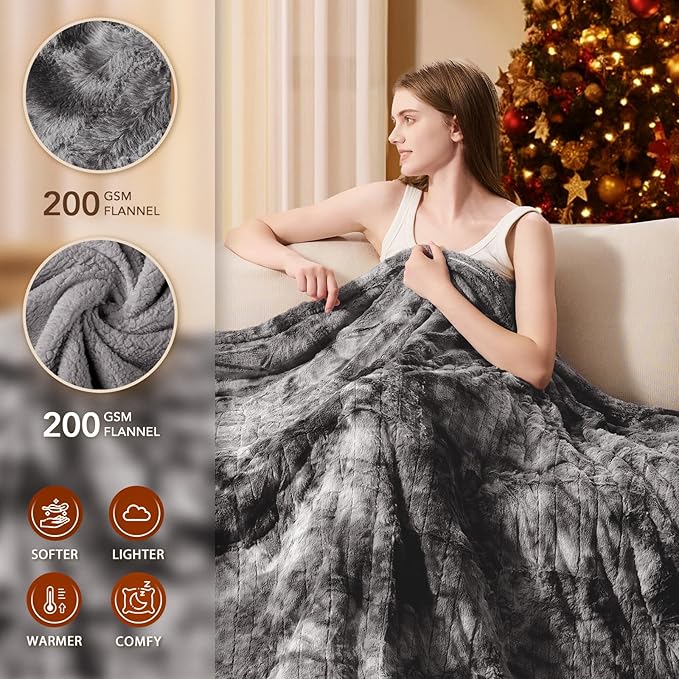 Homemate Electric Heated Blanket Twin Size - 62"x84" Heating Blanket Twin Size 1/2/4/6/8 Hours Auto-Off 10 Heat Level Over-Heat Protection Luxury Faux Fur Sherpa ETL Certification