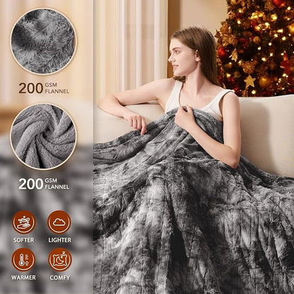 Homemate Electric Heated Blanket Twin Size - 62"x84" Heating Blanket Twin Size 1/2/4/6/8 Hours Auto-Off 10 Heat Level Over-Heat Protection Luxury Faux Fur Sherpa ETL Certification