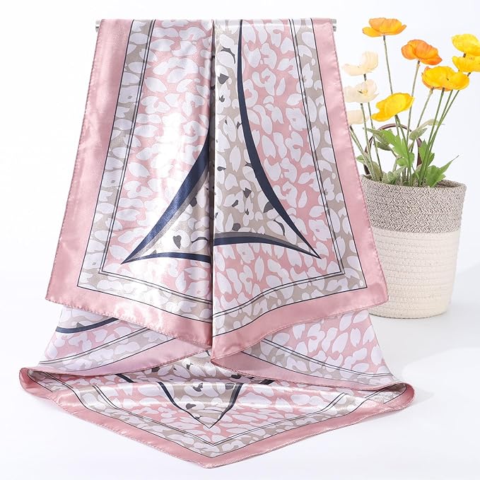 AWAYTR 35” Satin Large Square Head Scarves - 4PCS Silk Like Neck Scarf Hair Sleeping Wraps Satin Silk Scarfs for Women