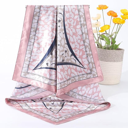 AWAYTR 35” Satin Large Square Head Scarves - 4PCS Silk Like Neck Scarf Hair Sleeping Wraps Satin Silk Scarfs for Women