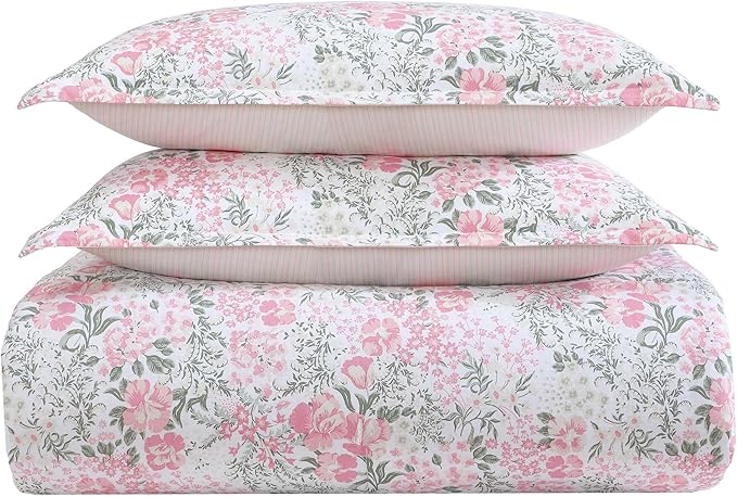 Laura Ashley - Comforter Set, Soft & Breathable Bedding with Matching Sham, Romantic Floral Design (Heather Garden Pink, Twin)