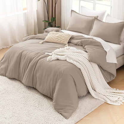 Litanika Light Coffee Oversized King Comforter Set Super King Plus Size, 3 Pieces Lightweight Solid Bedding Comforter Set, All Season Fluffy Bed Set (128x120In Comforter & 2 Pillowcases)