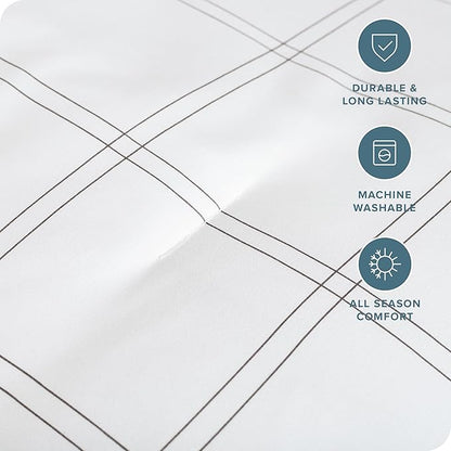 Bare Home Comforter Set - Twin/Twin Extra Long - Ultra-Soft - Goose Down Alternative - Premium 1800 Series - All Season Warmth Comforter (Twin/Twin XL, Modern Plaid - White/Grey)