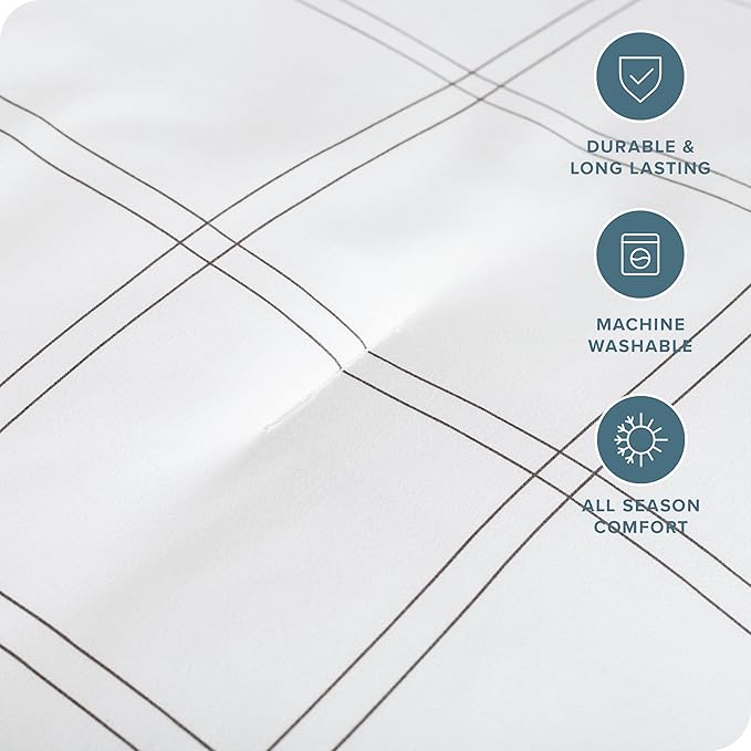 Bare Home Comforter Set - King Size - Ultra-Soft - Goose Down Alternative - Premium 1800 Series - All Season Warmth Comforter (King, Modern Plaid - White/Grey)