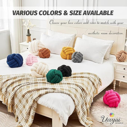 Uvvyui Knot Pillow Ball, Soft Home Decorative Pillows, Round Throw Pillow, Handmade Knotted Plush Pillow, Round Boucle Pillow Cushion (11 Inches Dark Gray)