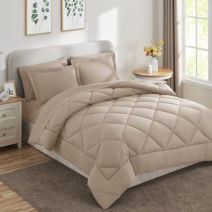 CozyLux King Size Comforter Set Wheat - 7 Pieces Bed in a Bag King, Luxury Soft Bed Set for All Seasons, Bedding Set with Down Alternative Comforter, Sheets, Pillowcases & Shams
