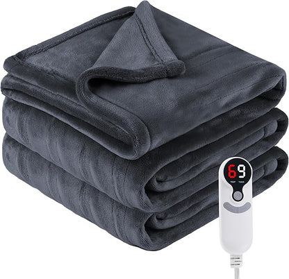Electric Heated Blanket Twin Size 62"x84", Fast Heating Throw, Soft Plush Microplush for Bed & Couch, 1-10Hs Auto Off & 6 Heating Levels, Machine Washable, Gifts for Grandma & Family-Dark Gray