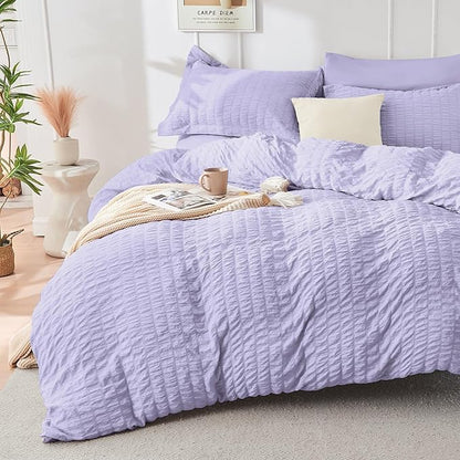 HYMOKEGE Light Purple King Size Comforter Set Seersucker 7 Pieces, All Season Luxury Bed in a Bag for Bedroom, Bedding Set with Comforter, Sheets, Pillowcases & Shams
