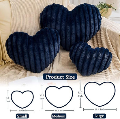 Heart Pillows Heart Decorative Pillow Soft Fluffy Heart Shaped Navy Throw Pillows with Faux Rabbit Fur Aesthetic Room Decor Cute Small Pillow for Valentines Mother's Day