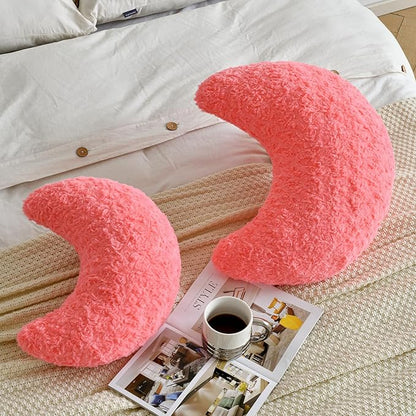 Moon Pillow, Moon Shaped Pillow with Soft Faux Fur for Couch Bed Sofa, Cute Half Moon Pillows with Room Decor for Bedroom Living Room (14.9 Inches, Rose Pink)