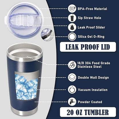 20 oz Tumbler Coffee Travel Tumblers Bulk with Lid Stainless Steel Double Wall Vacuum Insulated Mug Powder Coated Cups fit Car Cupholder for Hot and Cold - Navy, 4Pack