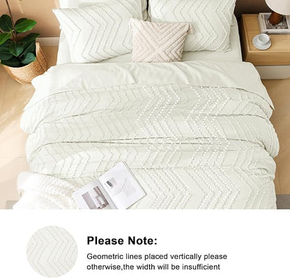 Litanika Twin XL Comforter Set Ivory - Boho Tufted Shabby Chic Bed in a Bag for College Dorm, 5 Pieces Fluffy Soft Farmhouse Bed Set for All Seasons
