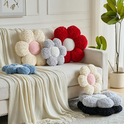 Flower Pillows, Decorative Throw Pillow with Soft Plush for Couch, Flower Shaped Pillow Home Decor Daisy Pillow for Bed (Beige, 19.6 Inches)